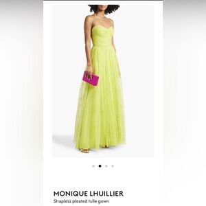 Monique Lhuillier Chartreuse Strapless Tulle Gown size 12